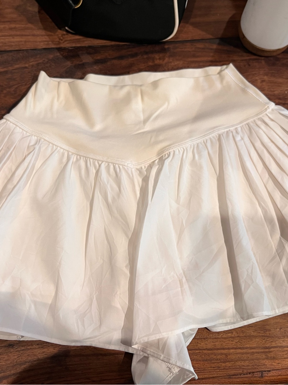 Women's Mini Skirt - Cream Pleated Skater Style